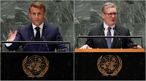 AP : French President Emmanuel Macron (L) and British PM Keir Starmer (R) at the UNGA in New York | 