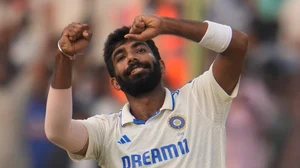  (AP Photo/Manish Swarup) : India's Jasprit Bumrah celebrates the wicket of England's James Anderson and his sixth wicket, on the second day of the second test match between India and England, in Visakhapatnam, India, Saturday, Feb. 3, 2024.


