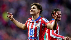 Julian Alvarez celebrates scoring for Atletico Madrid