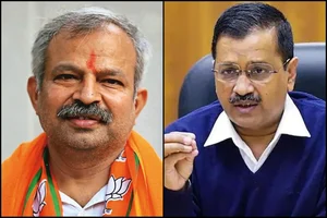 Delhi BJP Chief Adesh Gupta and Chief Minister Arvind Kejriwal