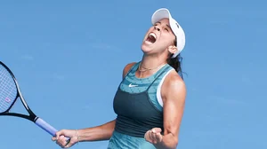 Madison Keys celebrates her win over Elina Svitolina