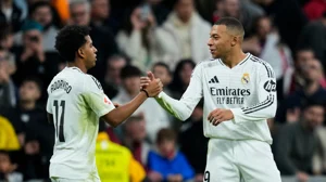 Kylian Mbappe celebrating with Rodrygo