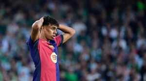 Lamine Yamal looks dejected during Barcelona's draw with Real Betis