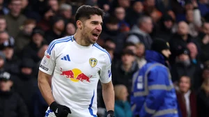 Manor Solomon celebrates his early goal for Leeds United.