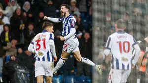 Mikey Johnston leaps for joy after scoring in West Brom's win over Bristol City.