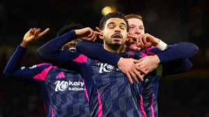 Morgan Gibbs-White celebrates against Wolves on Monday