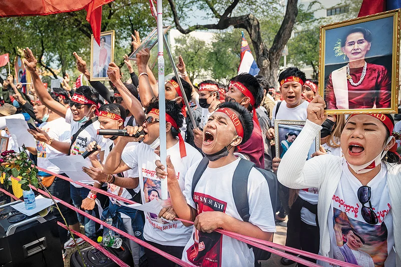 Logjam: Activists demonstrating against the Myanmar junta