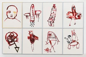 | Artwork by Indian conceptual artist Mithu Sen : ‘One remembers one’s innocence’ (Last drawings by children who were killed)