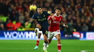 Bruno Guimaraes in action at Forest last season.