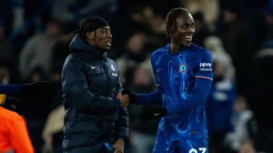 Noni Madueke and Trevoh Chalobah after Chelsea's win over Wolves