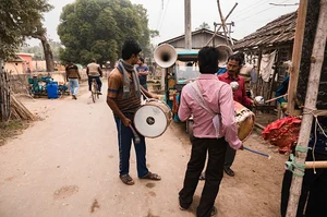 Getty Images : An Indian wedding band playing musical instruments in a rural wedding (representative image)