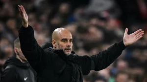 Pep Guardiola during Manchester City's 2-2 draw with Brentford.