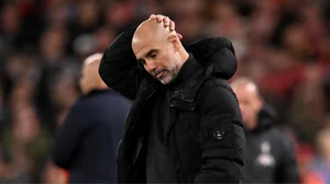 Pep Guardiola watched on as his Manchester City side lost 2-0 to Liverpool on Sunday