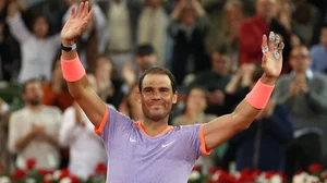 Rafael Nadal celebrates at the Madrid Open.