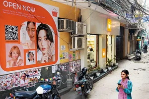 | Photo: Suresh K. Pandey : A poster for Korean beauty products in Humayunpur