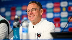 Ralf Rangnick pictured at Sunday's pre-match press conference.