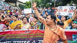 Photo: AP : Demanding Inclusivity: Bangladeshi Hindus hold a protest rally at Dhaka condemning the attacks on minority communities