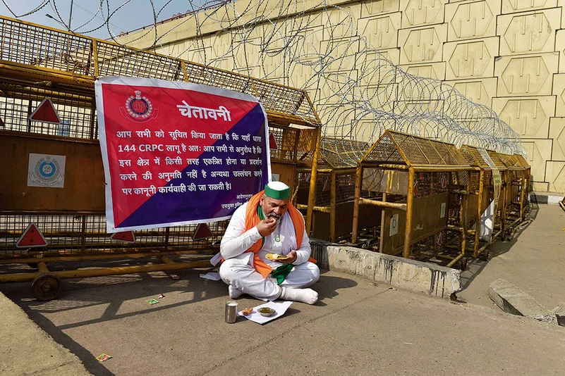 A file photo of Rakesh Tikait at Ghazipur border