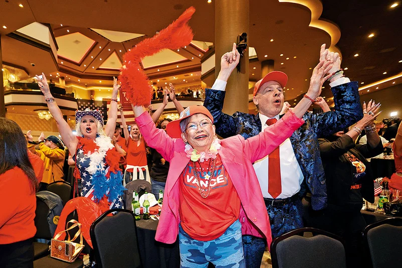 Supporters of Donald Trump celebrate in Las Vegas on November 5, 2024