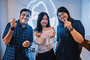 | Photo: Indira Kumar : Here to Stay: Sanjay, founder of K Wave India, with club members Nara and Surekha at Chennai’s Samchon Bunsik restaurant