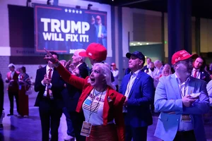 | Photo: AP/Alex Brandon : Supporters react as they watch election results at an election night campaign watch party for Republican presidential nominee former President Donald Trump in West Palm Beach, Fla.