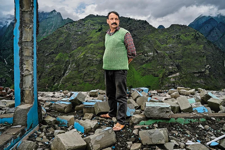 Portraits of Destruction: Raghu Singh Kunwar’s house in Joshimath was demolished last year after it was marked unsafe - Photo: Vikram Sharma