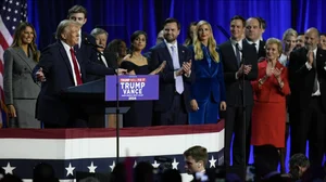 AP : Republican presidential nominee former President Donald Trump speaks at an election night watch party, Wednesday, Nov. 6, 2024, in West Palm Beach, Fla.