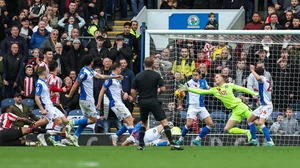 Tyrese Campbell scores Sheffield United's second goal at Ewood Park