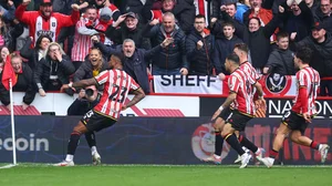 Tyrese Campbell of Sheffield United celebrates scoring Sheffield United.