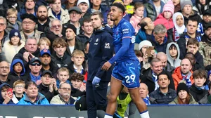 Wesley Fofana walks off the pitch after sustaining an injury against Aston Villa.